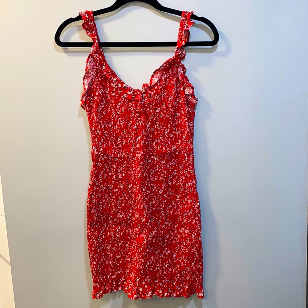 Red floral print dress